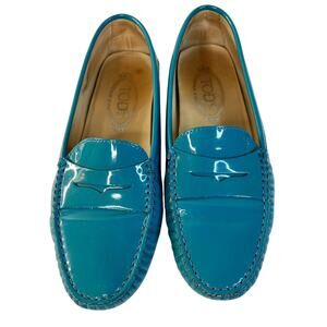 Tods Patent Leather Teal/Green Driving Gommino Moccasins US size 8